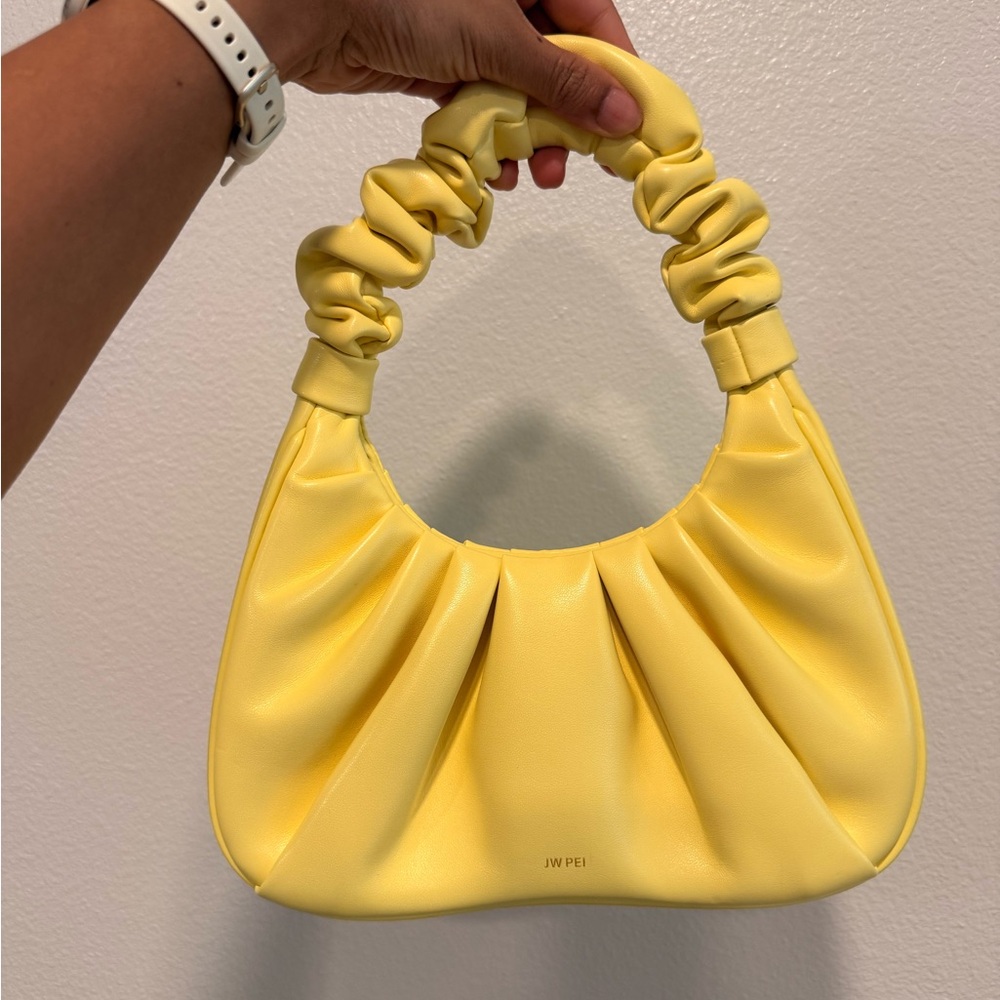 JW PEI Lemon Yellow Ruched Top Handle Shoulder Bag